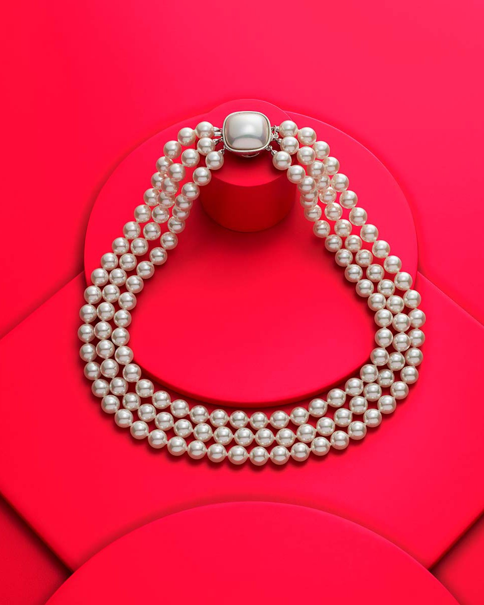 Triple 8mm Moon Pearl Necklace