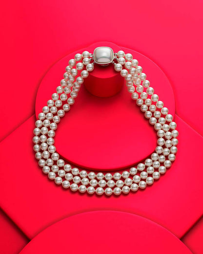 Triple 8mm Moon Pearl Necklace