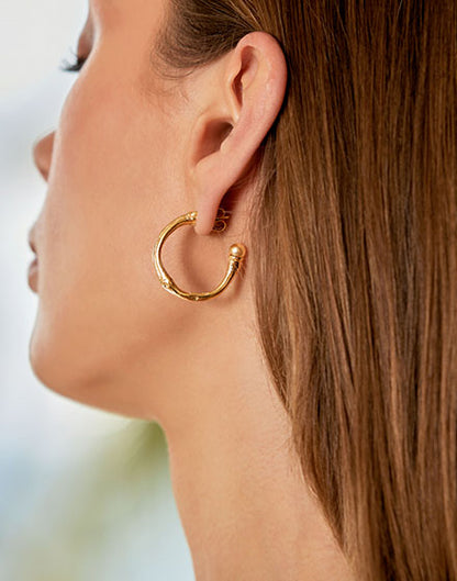 Gold Brass Champagne Bamboo Earrings