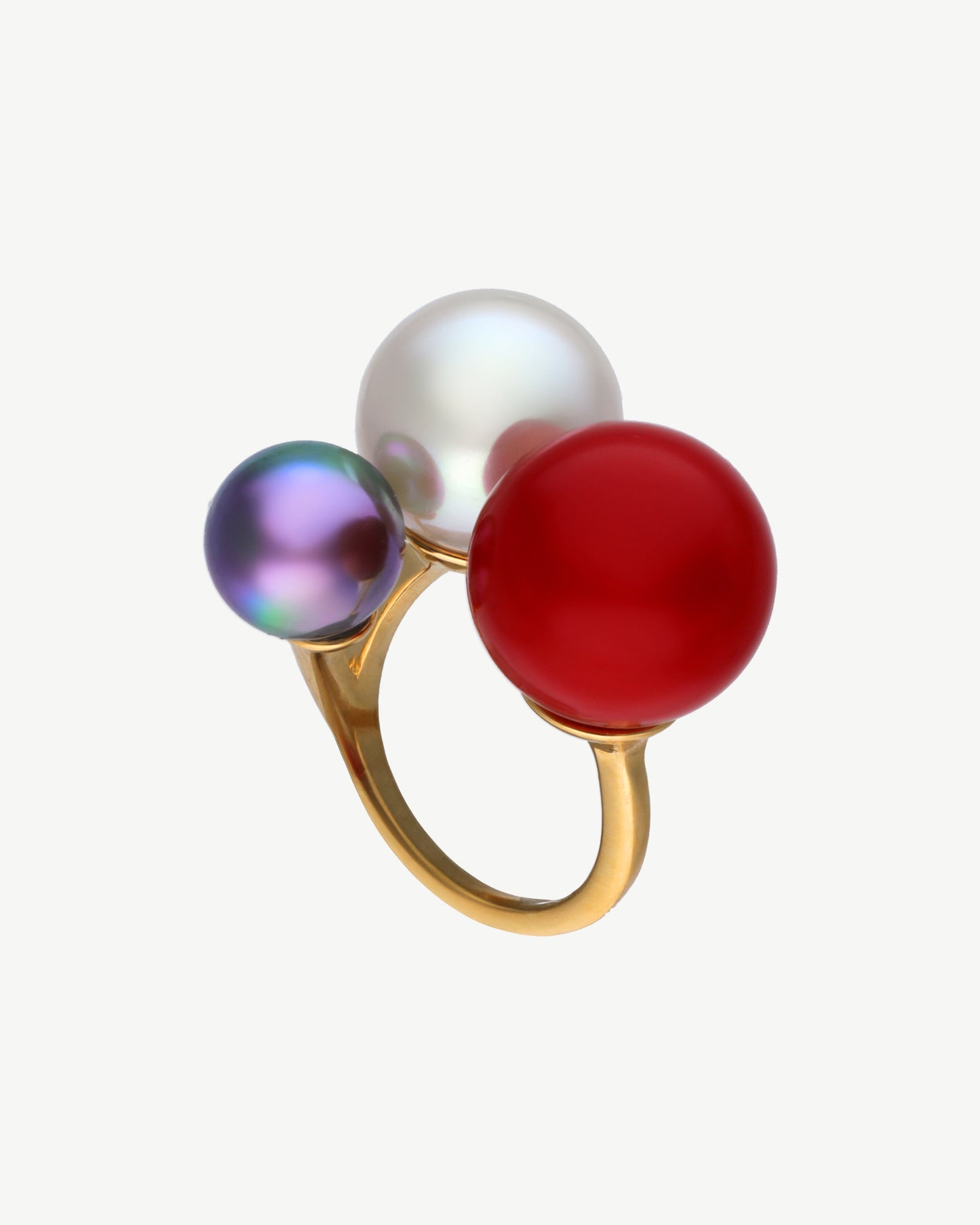 Gray, Red and White Triple Pearl Ring Twins & Triplets