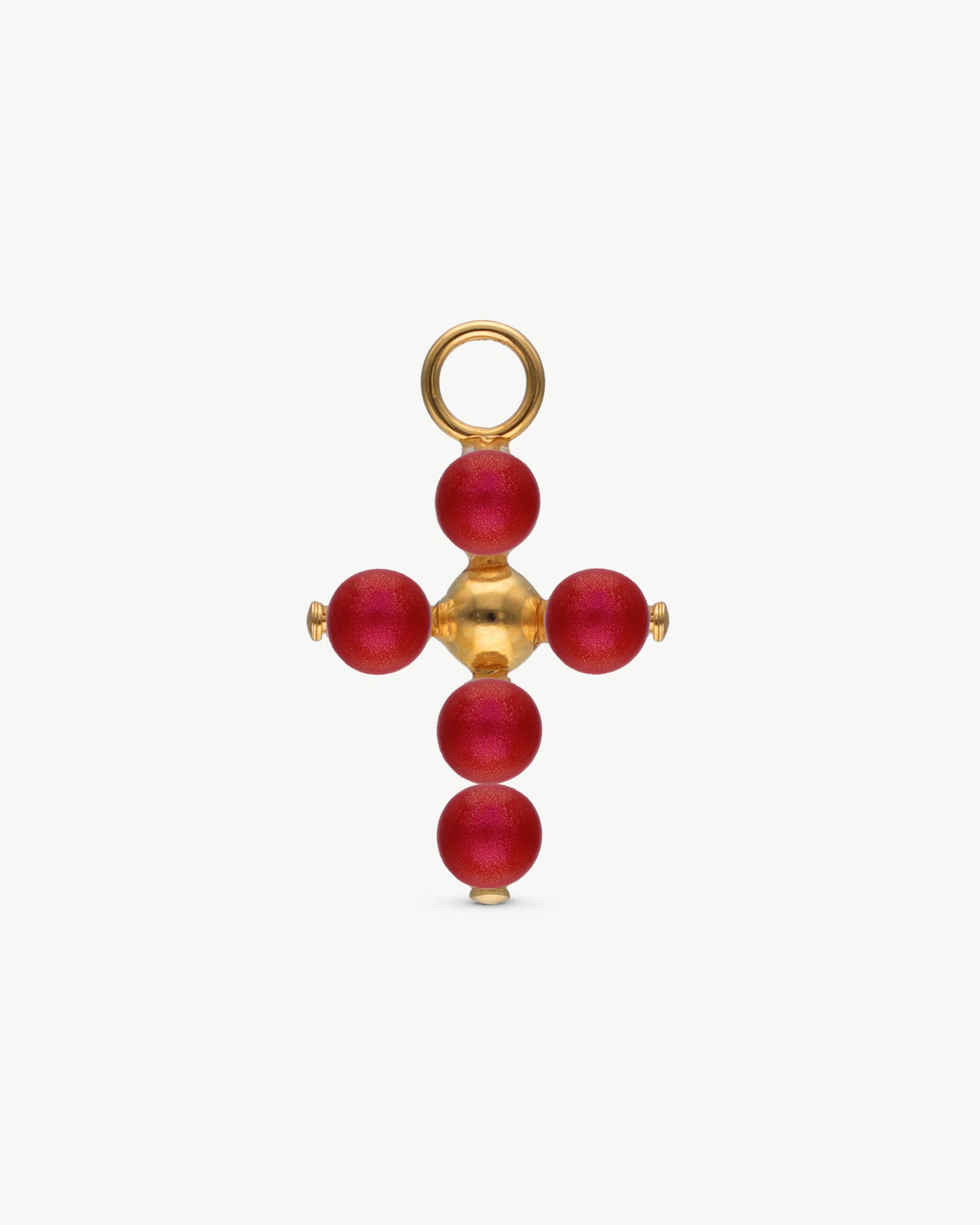 Charm Cruz Dorada Perla 4mm Roja Cruces