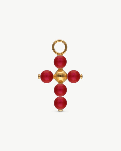 Charm Cruz Dorada Perla 4mm Roja Cruces