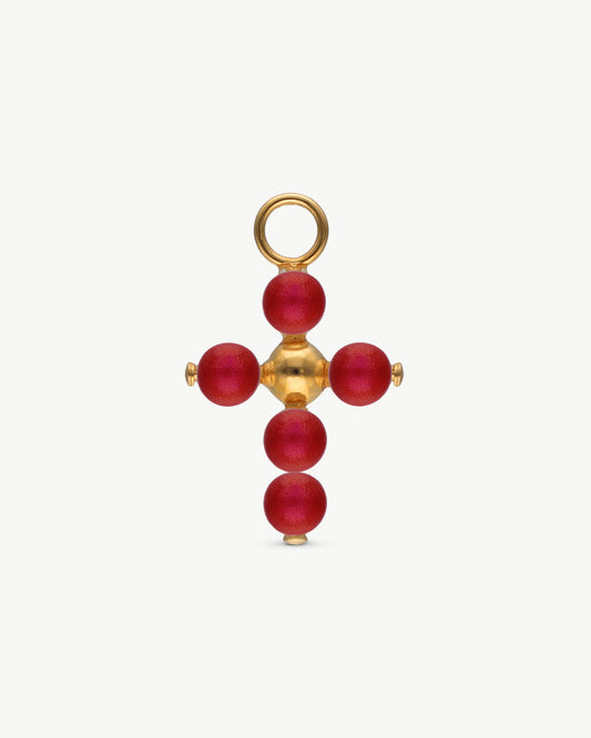 Goldenes Kreuz-Charm-Perle, 4 mm, Rot Cruces