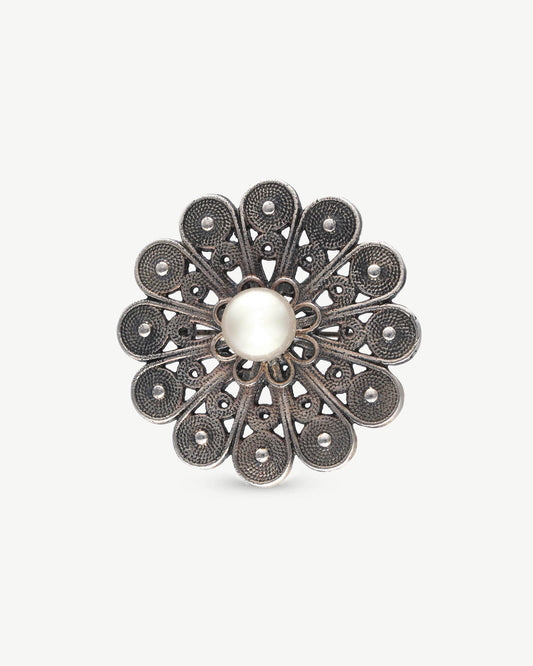 Broche Flor Plata Envejecida Marie Antoinette