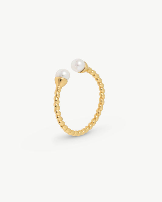 Anillo Dorado Dos Perlas Blanco Twist