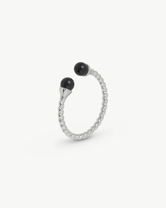 Anillo Dos Perlas Negro Twist