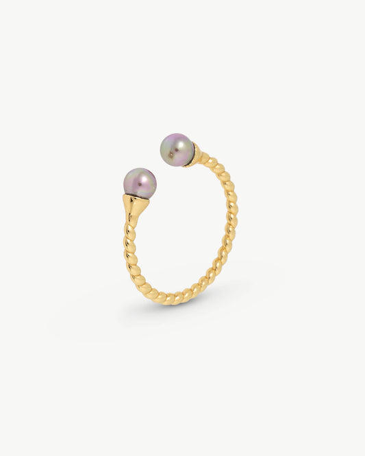 Anillo Dorado Dos Perlas Aubergine Twist