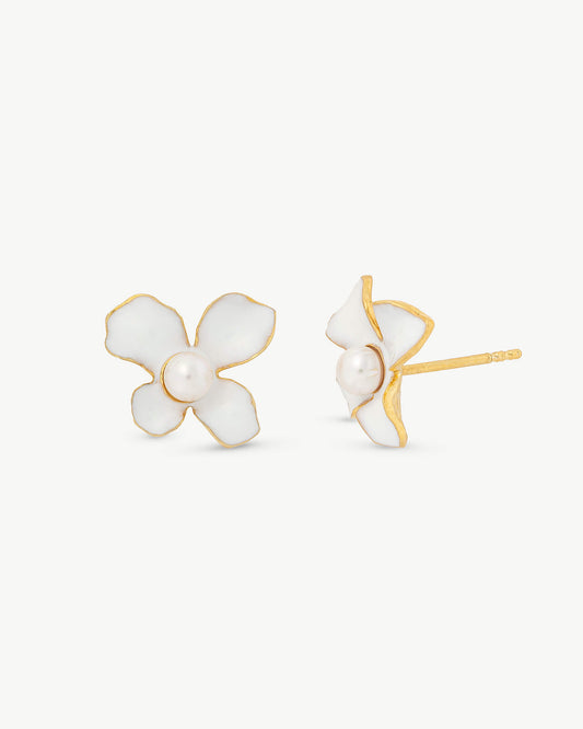 White 4mm Flowers Earrings