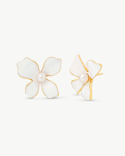 White 5mm Flowers Earrings