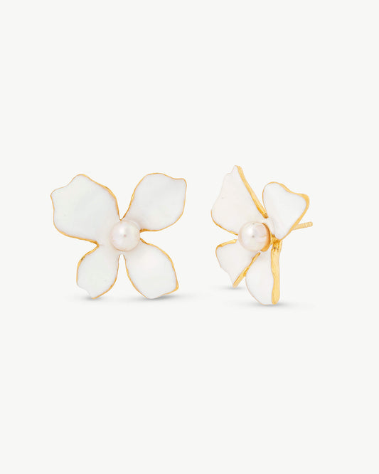 White 5mm Flowers Earrings