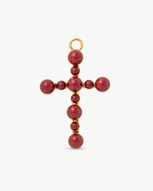 Charm Cruz Perla 4mm y 6mm Roja Cruces