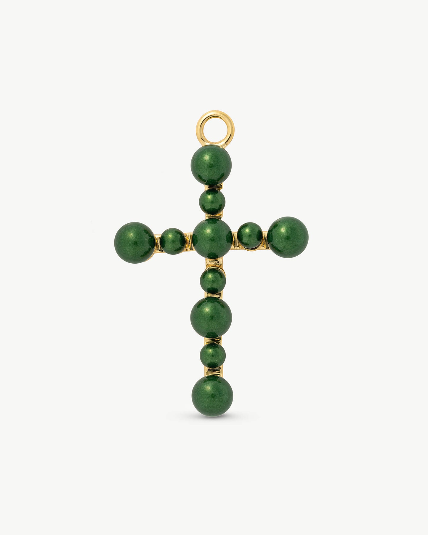 Charm Cruz Perla 4mm y 6mm Verde Cruces