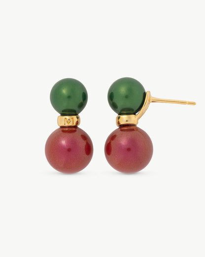 Pendientes Doble Perla Verde y Roja Twins & Triplets