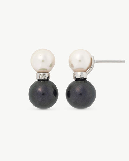 Pendientes Doble Perla Blanca y Negra Twins & Triplets