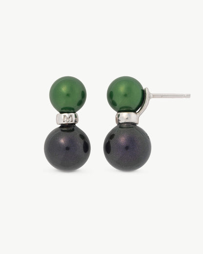 Pendientes Doble Perla Verde y Negra Twins & Triplets