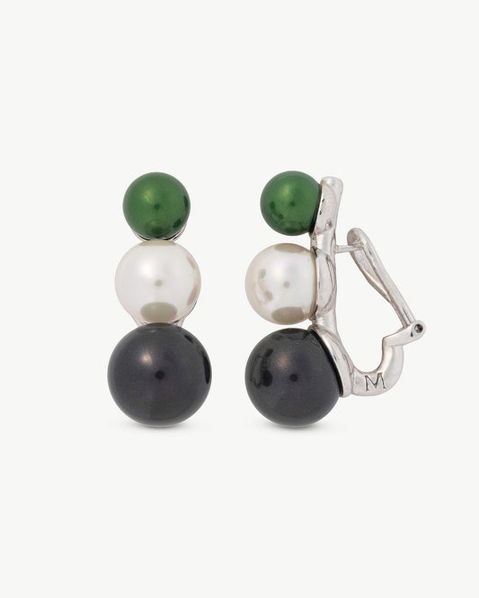 Pendientes Triple Perla Verde, Blanca y Negra Twins & Triplets