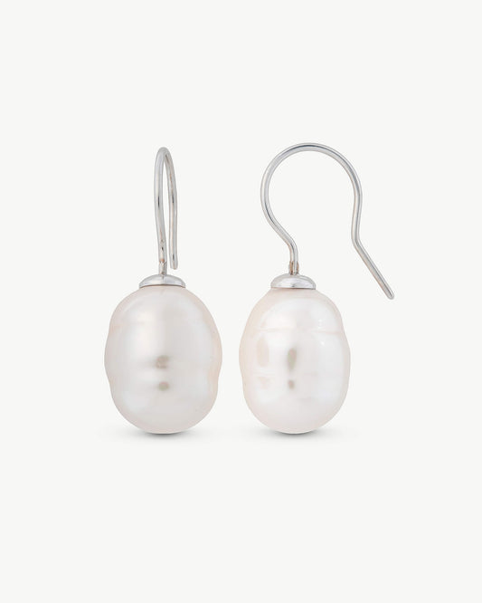 Agora 12mm Silver Pearl Earrings