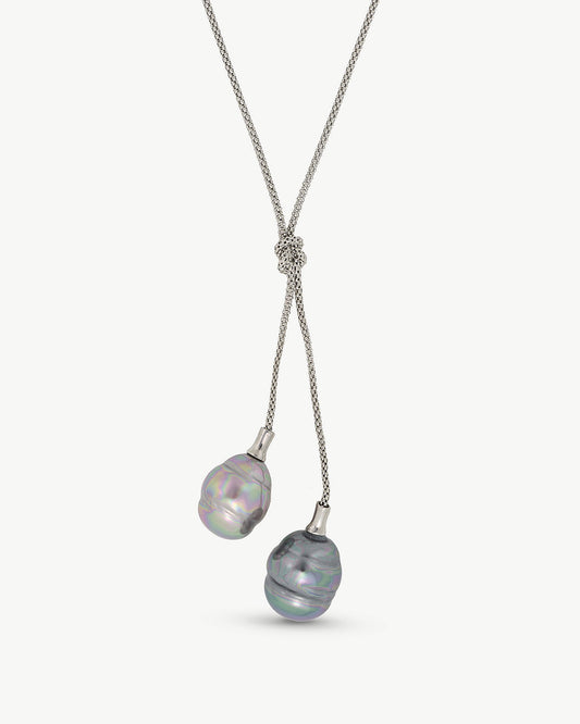 Necklace with two tender gray pearls