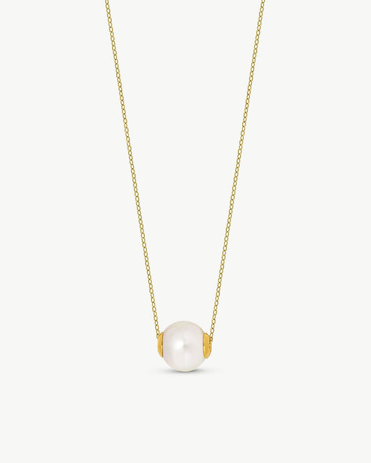 14mm Golden Knotted Pearl Necklace