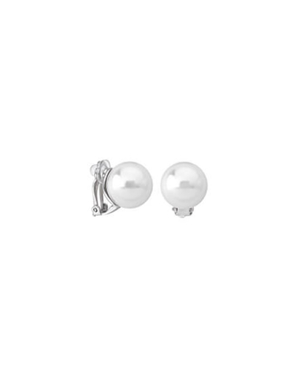 Rodhium silver Earrings Lyra silver with 14mm white round pearl | Majorica Pearls