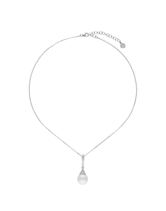 Rodhium silver Sparkle necklace with zircons and a round pearl | Majorica Pearls
