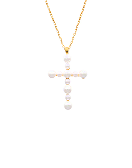 Crosses collection gold pendant with white pearl | Majorica Pearls